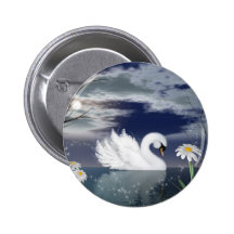 swan pin badge - enchanted swan digitally painted