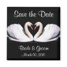 square_magnet - Save the Date magnets, with elegant swans in a heart shape on a black background.  Enter your information in our easy-to-use template.