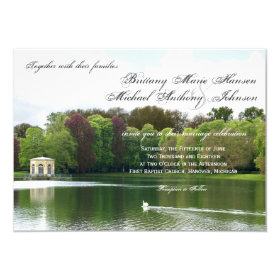 Swan Wedding Invitation with Green Trees & Lake