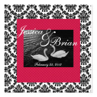 Swan Wedding or Engagement Invitations Damask Re