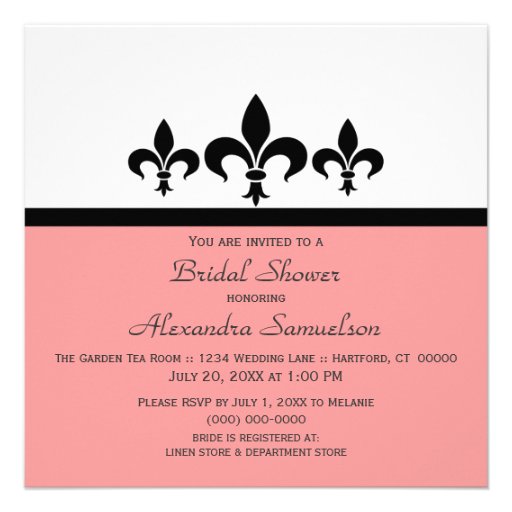 Swanky Fleur De Lis Bridal Shower Invite, Pink