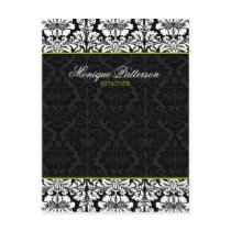 Swanky Sage Black Damask Chic Bow Card Postcard