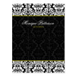 Swanky Sage Black Damask Chic Bow Card postcards