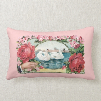 Swans and Roses Victorian Art Throw Pillow