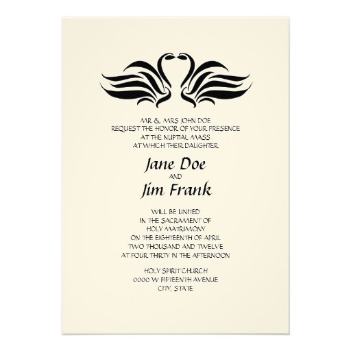 Swans Formal Catholic Wedding Invitation 5quot; X 7 