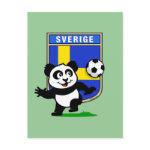 This adorable little panda is too cute! He's featured in front of a large flag from Sweden and ready to play football and score some goals. This cute design is perfect for football players and soccer fans.