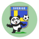 This adorable little panda is too cute! He's featured in front of a large flag from Sweden and ready to play football and score some goals. This cute design is perfect for football players and soccer fans.