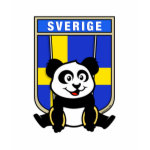 This adorable little panda is too cute! He's featured in front of a flag from Sweden and getting ready to do a gymnastics routine on the rings. This cute design is perfect for gymnasts and gymnastics fans.