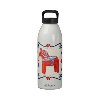 Swedish Dala Horse Folk Art Framed Reusable Water Bottle