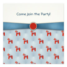 Swedish Dala Horse Party Blue Ribbon Invitations
