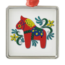 Swedish Dala Horse Whimsical Christmas Ornaments