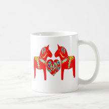 Swedish Dala Horses w Heart Mug