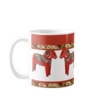 Swedish Dala Horses with Christmas Folk Art Border Mug