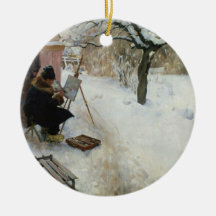 Swedish Farm in Winter Christmas Ornaments