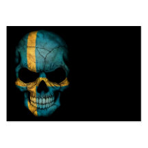 Swedish Flag Skull on Black Business Card Templates