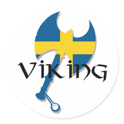 Swedish Viking Sweden flag Axe Round Stickers by Funkart