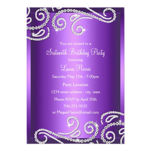 Sweet16 Purple Bow & Sparkle Diamond Announcements