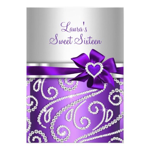 Sweet16 Purple Bow & Sparkle Diamond Announcements