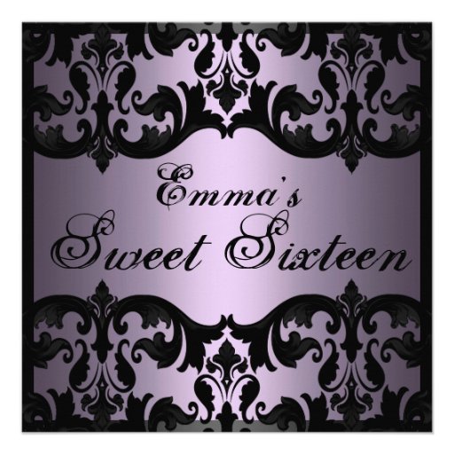 Sweet16 Purple Elegant Damask Birthday Invite