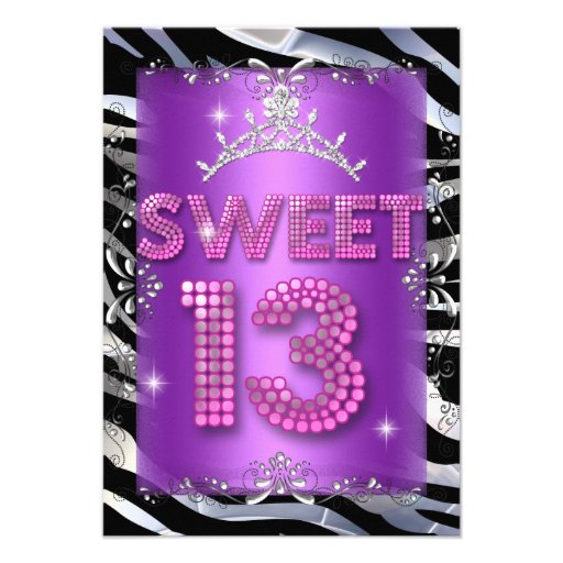 Sweet 13 13th Birthday Pink Purple Zebra Custom Invitation