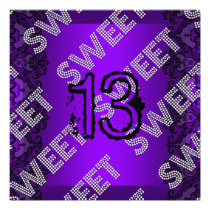 13th Birthday Party Invitations on Sweet 13 13th Birthday Purple Black Lace Grunge Invitations By