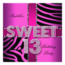 Sweet 13 13th Birthday Zebra Cow Pink Black Personalized Invitations