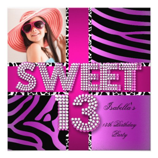 Sweet 13 13th Birthday Zebra Cow Pink Purple Invitation