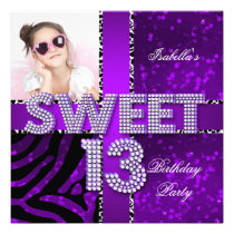 Sweet 13 13th Birthday Zebra Glitter Purple Black invitations
