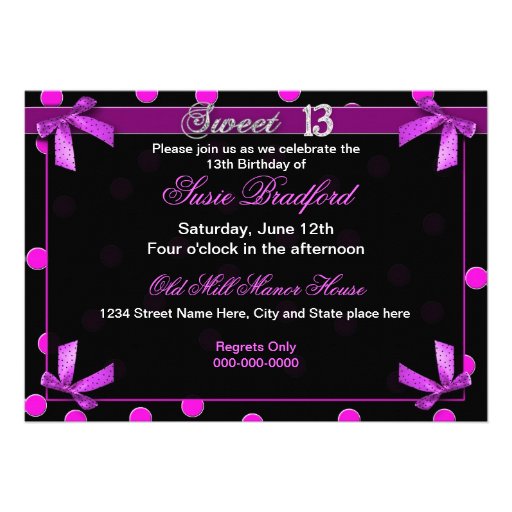 SWEET 13 BIRTHDAY PARTY INVITATION - FUCHSIA POLKA