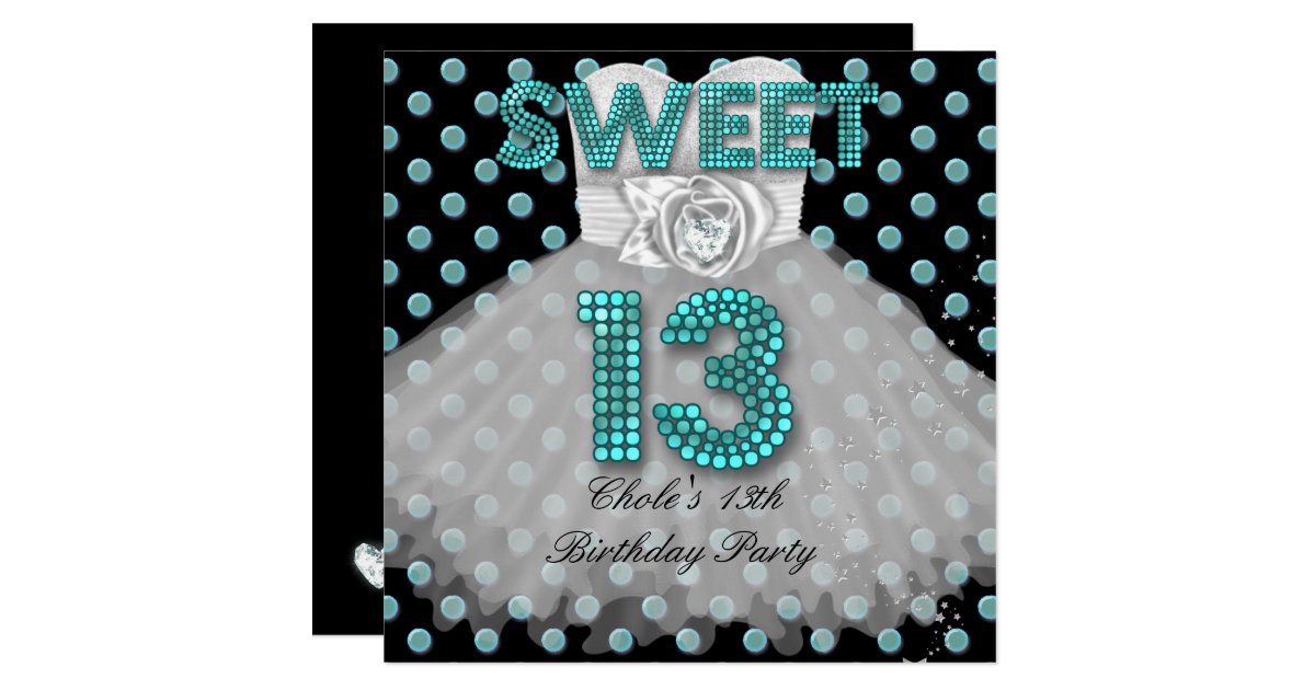 Sweet 13th Birthday Party Girls 13 Teen Teal Blue Card ...