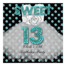 13th Birthday Party on 13th Birthday Party Invitations  73 Girls Teal 13th Birthday Party