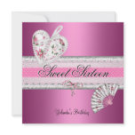 Sweet 16 16th Birthday Pretty Pink Heart Fan invitations
