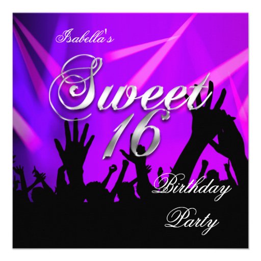 Sweet 16 16th Birthday Purple Rave Dance Party 5.25x5.25 Square Paper