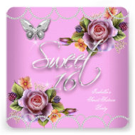 Sweet 16 16th Floral Pink Butterfly Pearl Party Custom Announcement