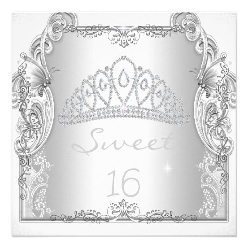 Sweet 16 16th SWEET SIXTEEN White Tiara Birthday Personalized Invitations