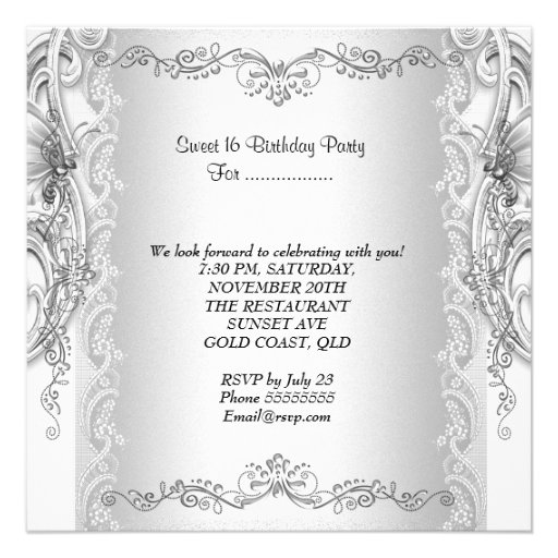 Sweet 16 16th SWEET SIXTEEN White Tiara Birthday Personalized Invitations