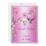 Sweet 16 Birthday Asian Pink Pearl Flowers Bird invitations