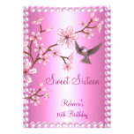 Sweet 16 Birthday Asian Pink Pearl Flowers Bird Announcement