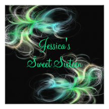Sweet 16 Birthday Black & Blue Green Swirls Personalized Announcements