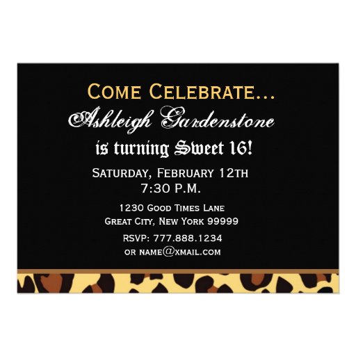 Sweet 16 Birthday Custom Template - Leopard  Print Custom Invitation