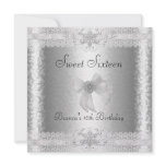 Sweet 16 Birthday Elegant Silver White Floral 2 invitations