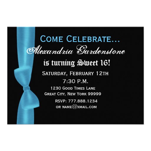 Sweet 16 Birthday  Faux Blue Bow Custom Announcements