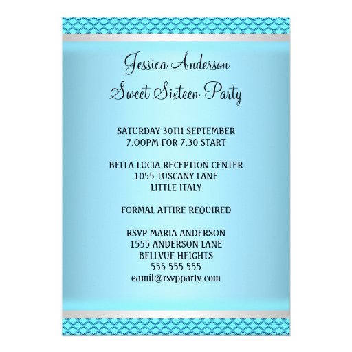 Sweet 16 Birthday Glam Blue Glitter Party Personalized Announcements