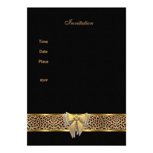Sweet 16 Birthday Gold Black Leopard bow Invite