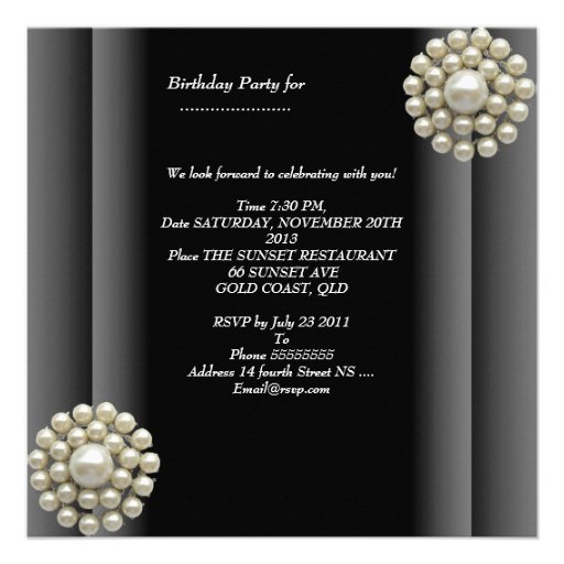 Sweet 16 Birthday Party Black White Cream Pearl Invites