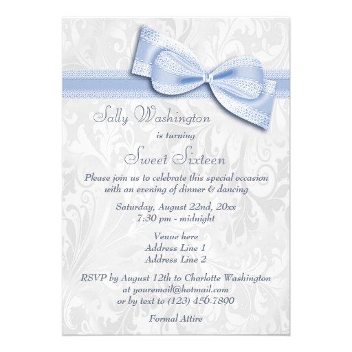 Sweet 16 Birthday Party Damask and Faux Bow Custom Invites