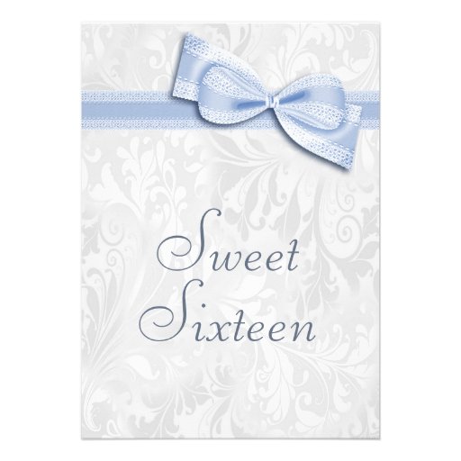 Sweet 16 Birthday Party Damask and Faux Bow Custom Invites