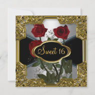 Sweet 16 Birthday Party Gold Black Personalized Invites