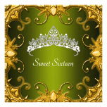 Sweet 16 Birthday Party Green Gold White Tiara Personalized Announcement