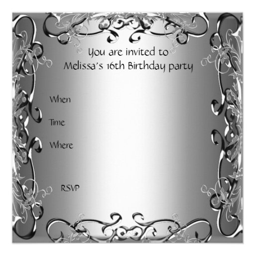 Sweet 16 Birthday Party Invitation Silver red hear